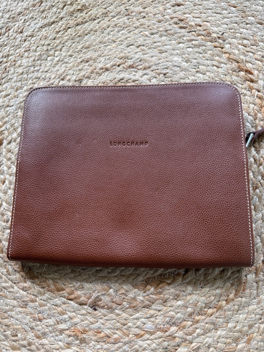 Longchamp Cognac Brown Leather iPad Case